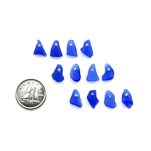 Tiny Blue Sea Glass Unique Beads for Jewelry Making, Sew on Charms for Crafting