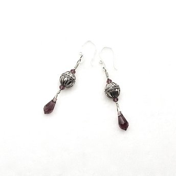 Crystal Teardrop Earrings Long Purple Pierced Silver Dangle Drops Handmade Jewelry Women's Gifts