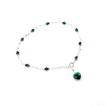Emerald Green Crystal Heart Anklet Handmade Ankle Bracelet Love Themed Jewelry 