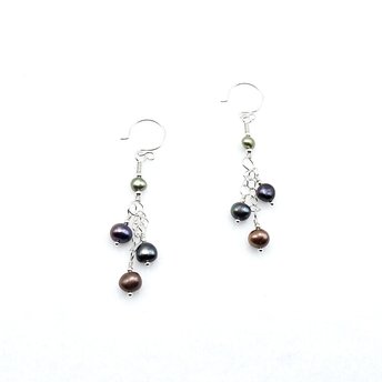 Dangling Freshwater Pearl Earrings Silver Chain Handmade Delicate Fashion Jewelry Gifts