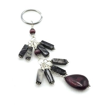 Gemstone Keychain Picasso Jasper and Purple Teardrop Handmade Dangly Keyring Gifts for Women