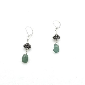 teal and silver drop earrings