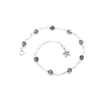 Light Amethyst Star Charm Anklet Adjustable Silver Beaded Chain Gemstone Ankle Bracelet 