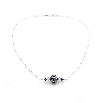 horizontal pendant with sterling filigree Bali bead