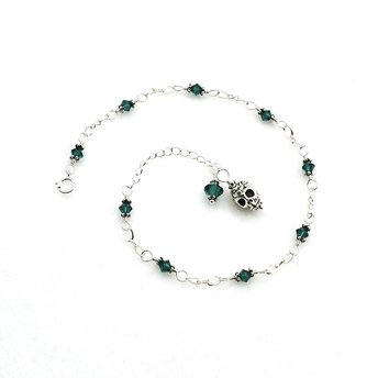 Skull Ankle Bracelet Emerald Green Adjustable Silver Chain Anklet for Women Ladies Handmade Gifts