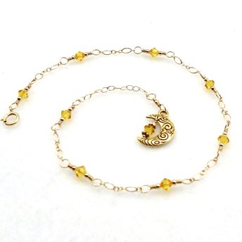 Crescent Moon Anklet Yellow Crystal Celestial Jewelry Adjustable Charm Ankle Bracelet