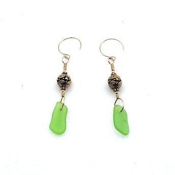 Sea Glass Earrings for Women Green Dangle Handcrafted Summer Beach Jewelry