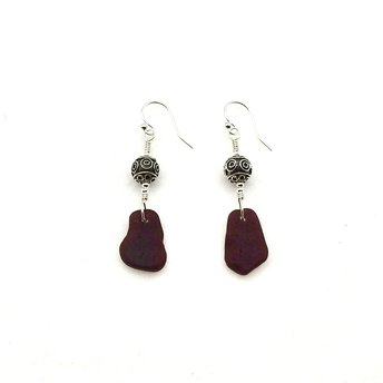 dark red sea glass earrings