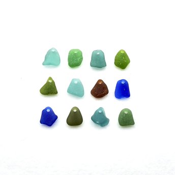 drilled sea glass charms for sale for jewelry making set of 12
