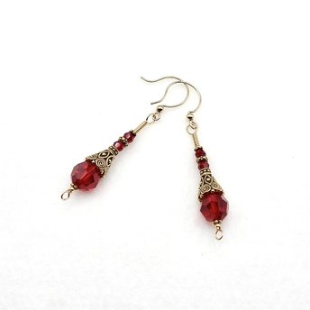 dark red crystal bead dangle earrings for women