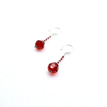 Red and Silver Dangle Earrings for Women Crystal Bead Drops Jewelry Gifts for Her