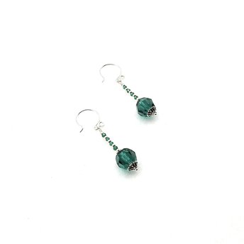 Green and Silver Earrings for Women Dangle Drop Crystal Bead Jewelry Ladies Gifts 