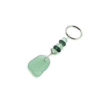 Sea Glass Keychain Green Teal Silver Keyring for Women Handmade Accessories